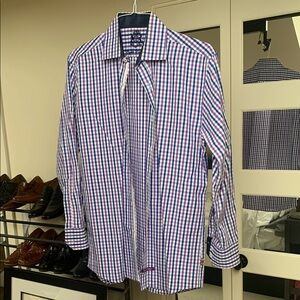 Men's Blue and White Checkered Shirt